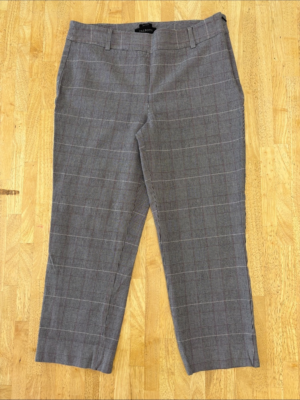 Talbots Chatham Gray Burgundy Windowpane Glen Plaid Cropped Dress Pants